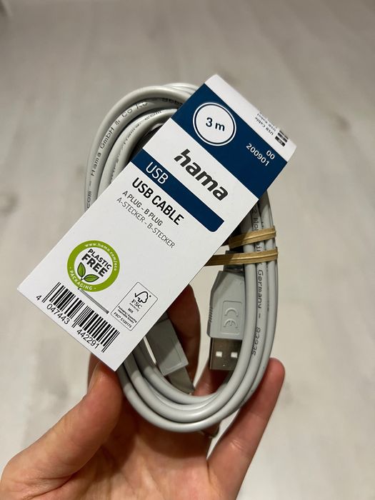 Кабел Hama - 200901, за принтер, USB-A/USB-B, 3m, сив