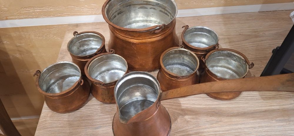 Комплект медни бакърчета,медно джезве