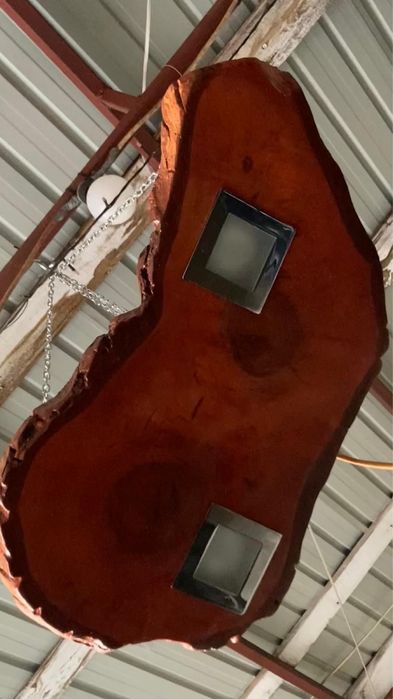 Lustră UNICAT Lemn Masiv nuc- Pendul Rustic/Industrial - Spoturi LED