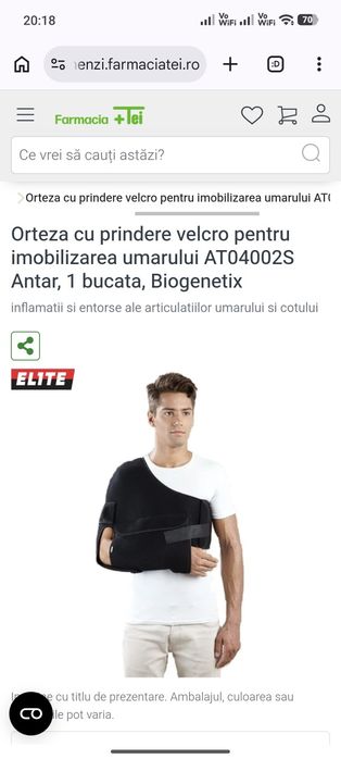 Orteza cu prindere velcro pentru imobilizarea umarului AT04002S Antar, 1 bucata, Biogenetix
