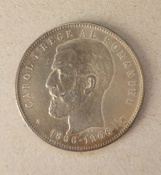 Moneda veche argint 5 lei 1906 România
