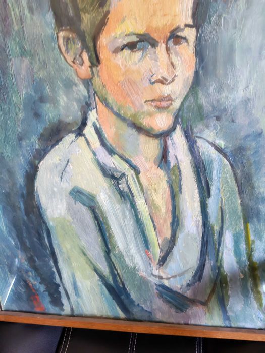 Tablou Traian Brădean – Portret de tânăr, ulei pe carton, semnat
