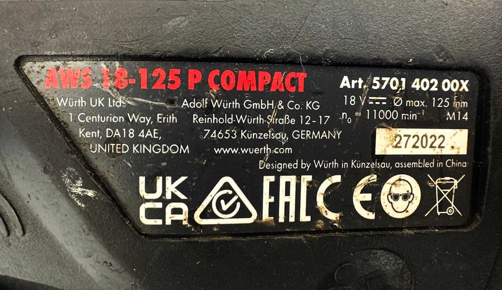 Wurth AWS 18-125 P Compa - Безчетков акумулаторен ъглошлайф 18V M-Cube