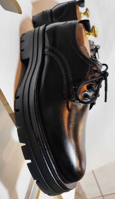 Pantofi derby 41 41.5 lace up ZARA NOI piele naturala negru
