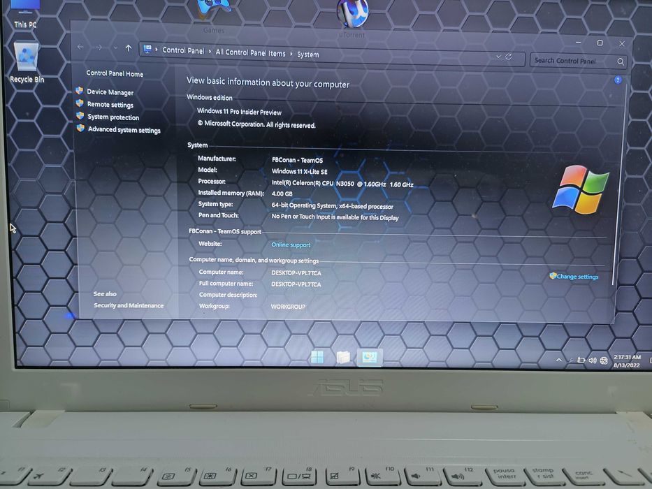 Laptop Asus Intel celeron 4G rami de 512G