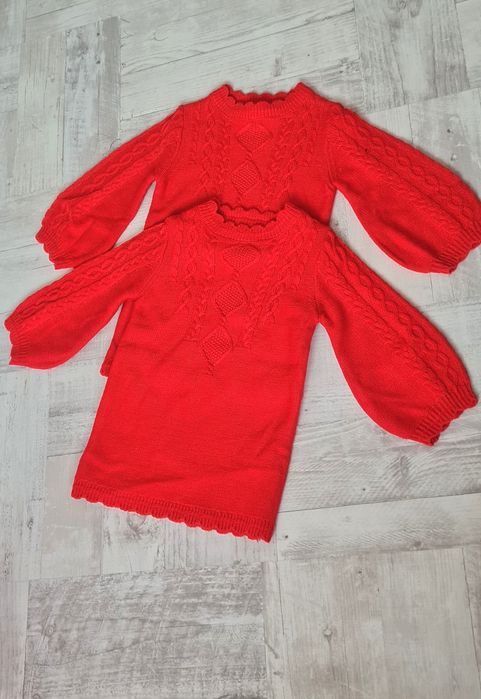 Rochie rosie fete tricot cu mânecă lunga mărimea 104 GEMENE