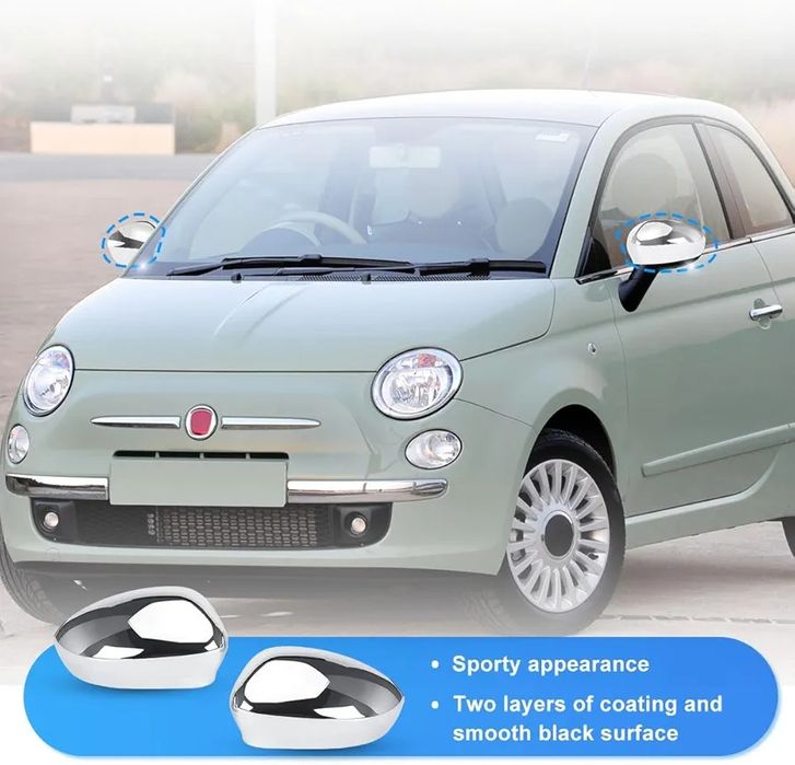 Хромирани капаци за странични огледала за Fiat 500 (2007-2023) – 2 бр.