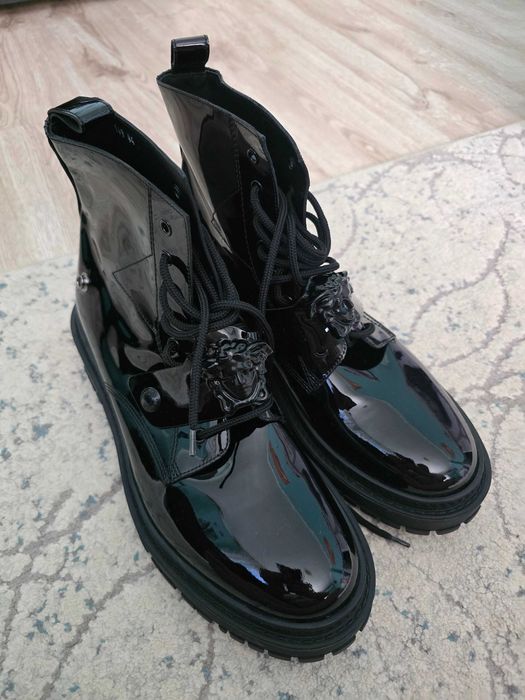 Versace "la medusa" patent leather lace-up combat boots