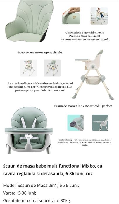 Vand scaun de masa bebe