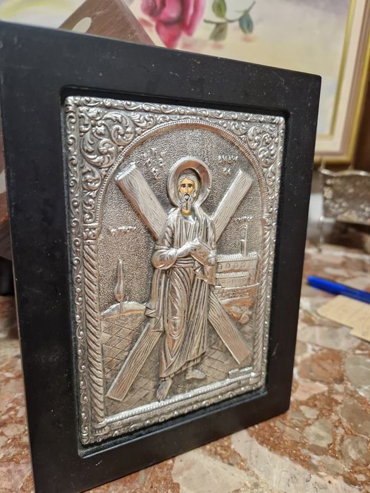 Прекрасна антикварна сребърна икона със сертификат