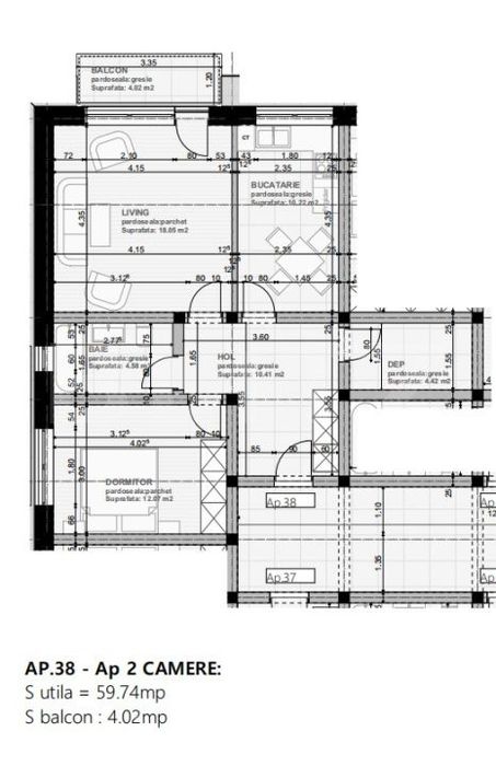 Apartament 2 camere, 60 mp — fotografia 1