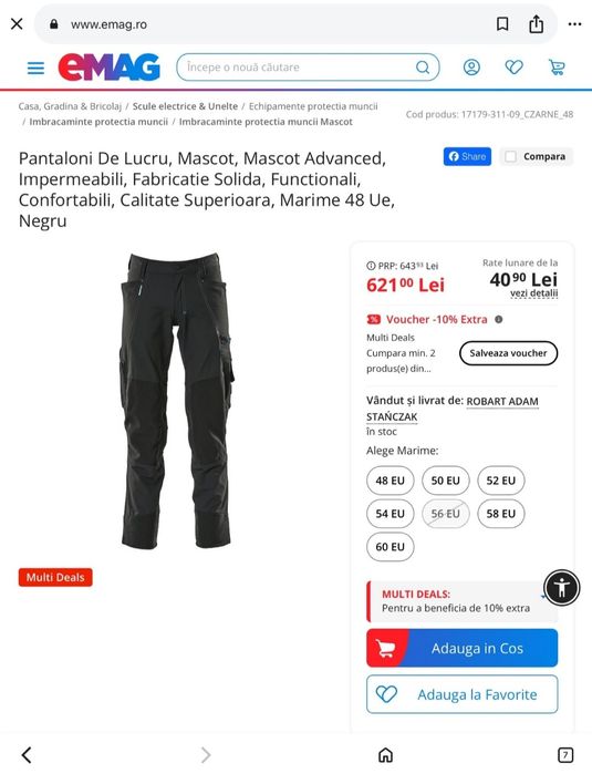 Pantaloni profesionali MASCOT Stretch, Waterproof light-weight, nr. 48