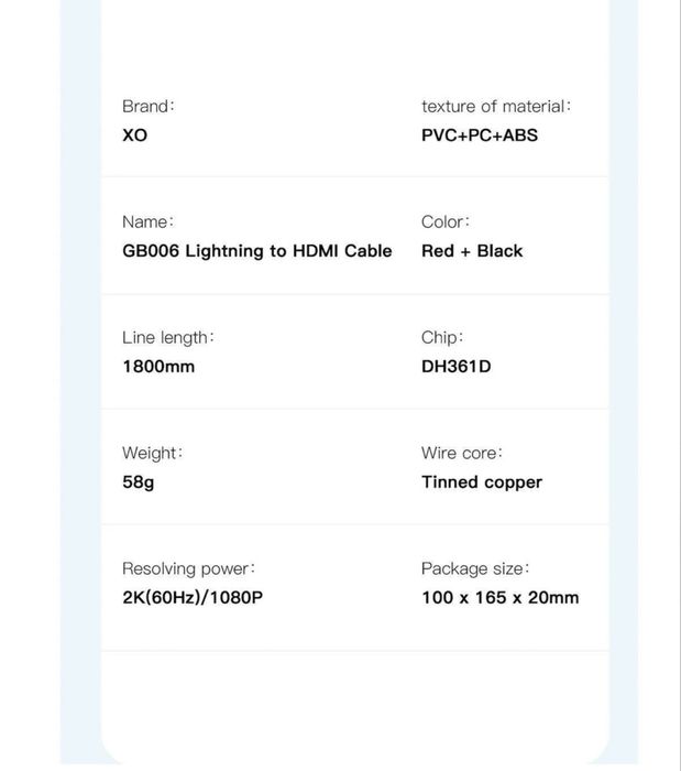 Lightning to HDMI 60Hz UA15 kabeli