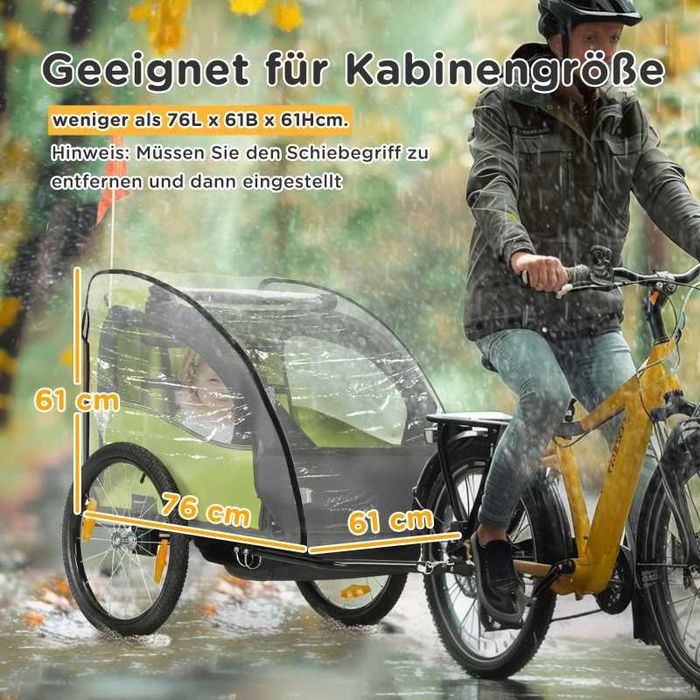 HOMCOM Дъждобран за детски велосипедни ремаркета, с прозорец, 76 x 61 x 61 см