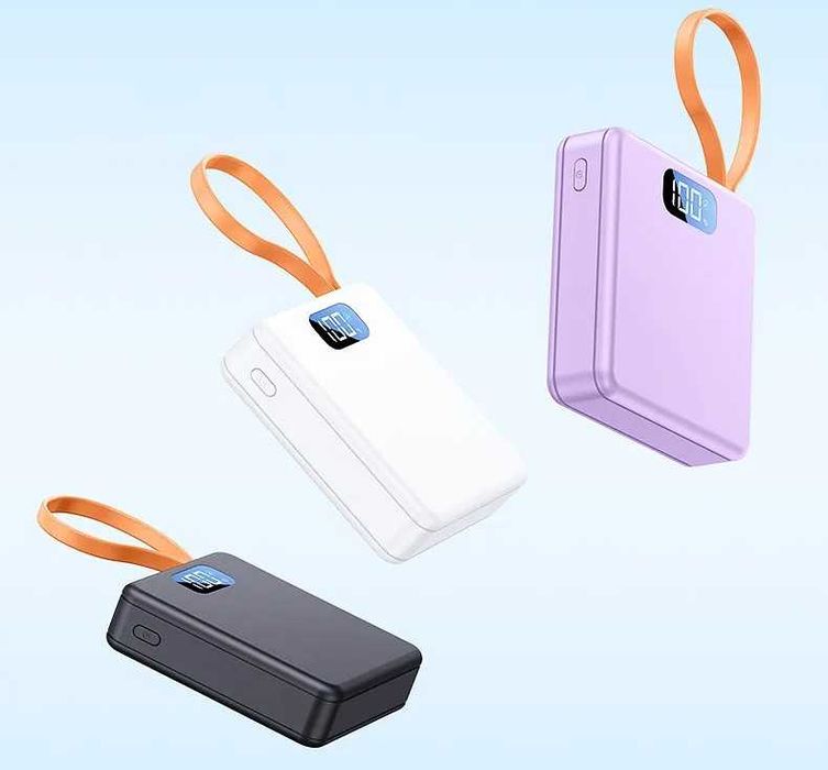 DPLUS 10000mAh Външна Батерия Power Bank Вграден Кабел Type C Дисплей