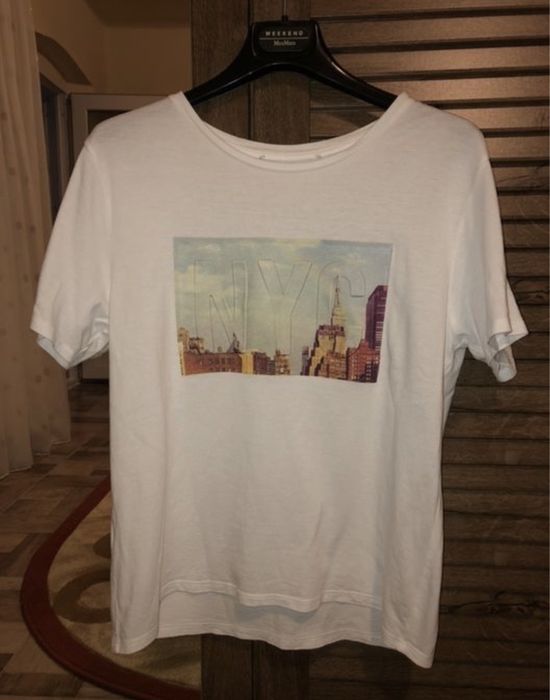 Tricou Mango pe alb de dama/femei cu imprimeu NYC NEW YORK CITY 3D