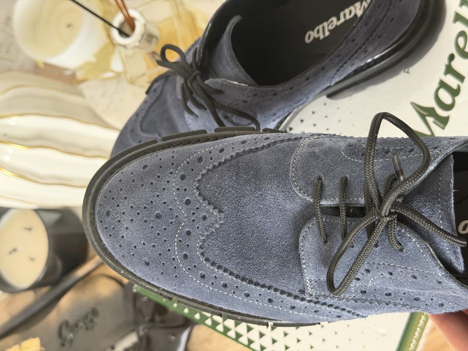 Pantof piele întoarsa Albastru•Marime 40•Marelbo
