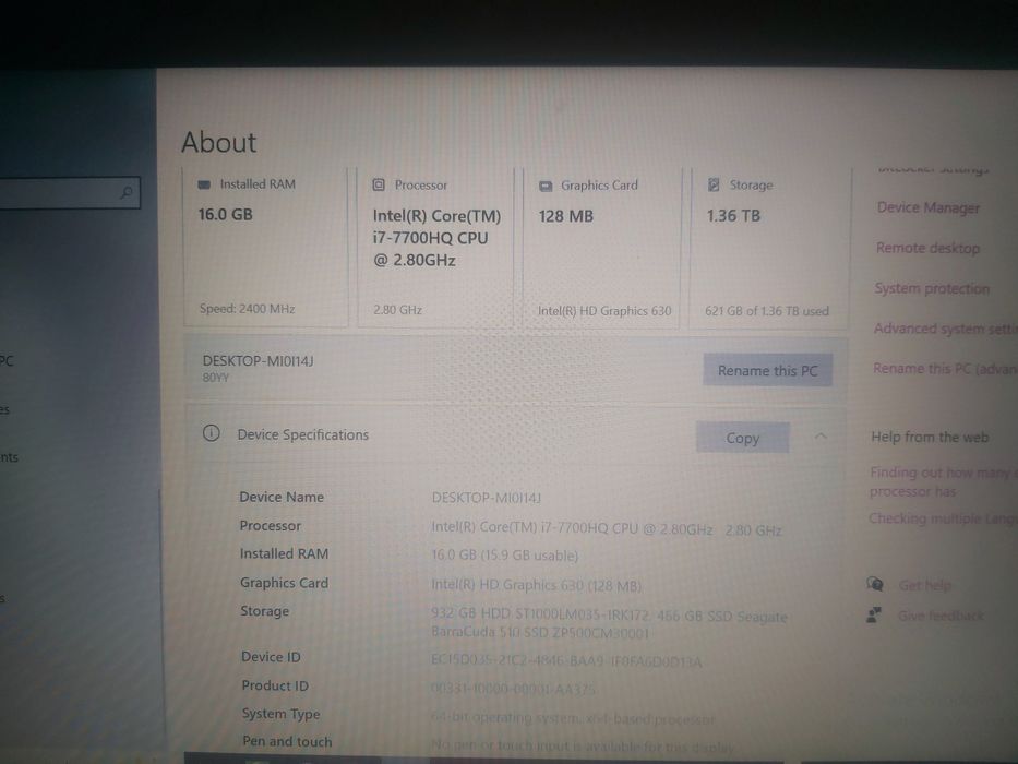 Laptop gaming Lenovo y520  i7 16gb ram 1,5 ssd  hd