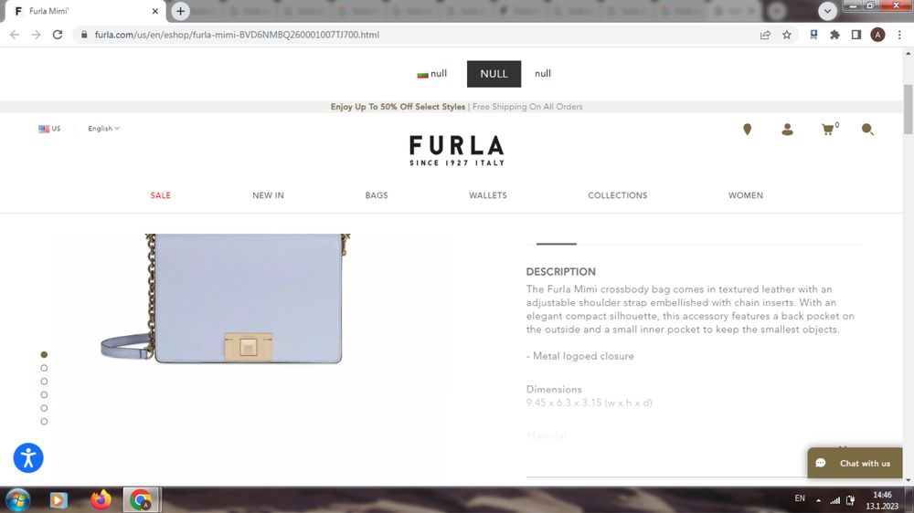 FURLA crossbody модел MIMI чанта от естествена кожа в свело син цвят