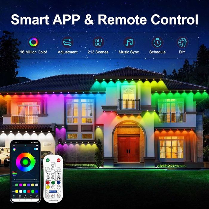 Постоянно външно осветление 15M, Smart RGBIC 30 LED,APP и дистанционно