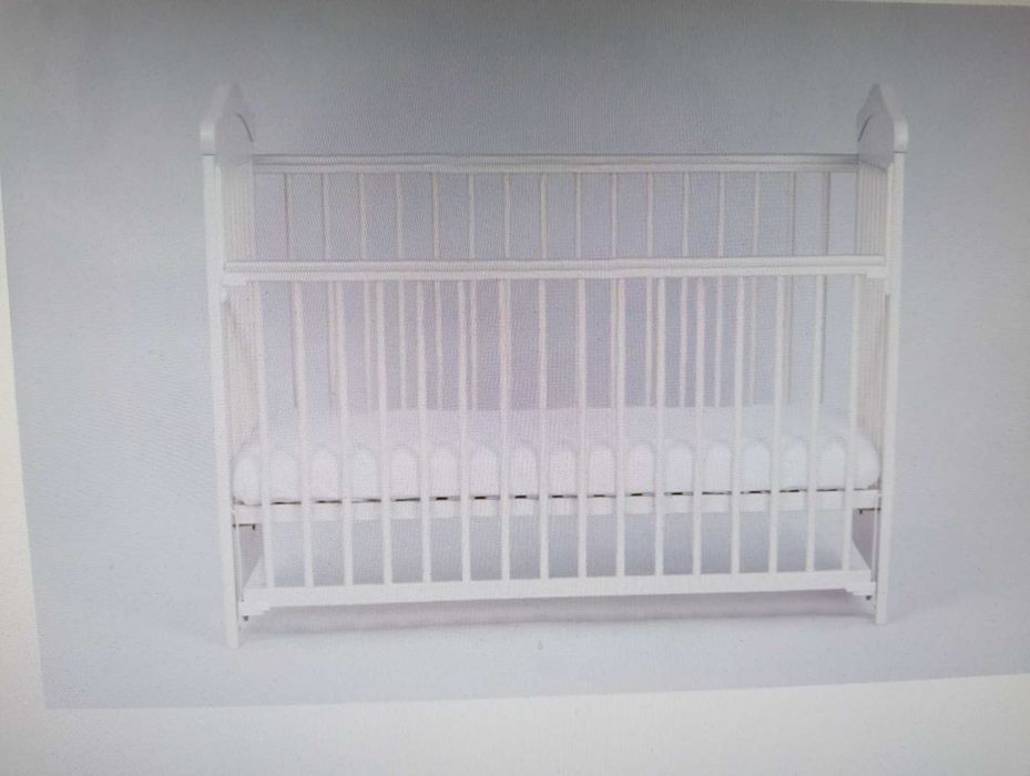 Pătuț bebe, din lemn cu laterala culisanta, Drewex Hippo, Alb