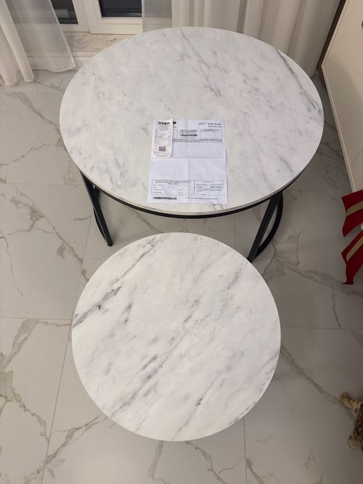 Комплект от 2бр холни маси Дион / Бял ефект мрамор , мерен.