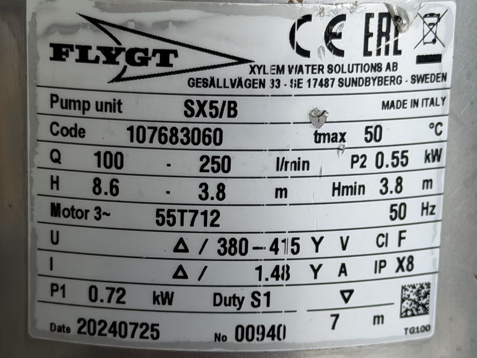 Потопяема помпа Flygt SX5/B / помпа за мръсна вода