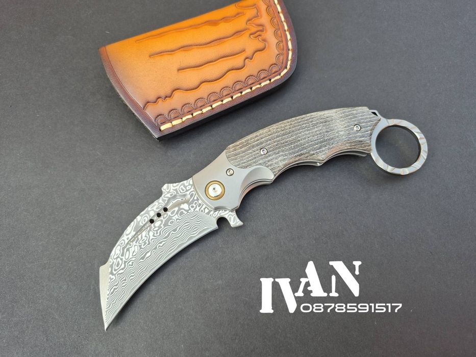 Сгъваем нож-Карамбит-Tyrannosaur Claw-VG10 Дамаска стомана