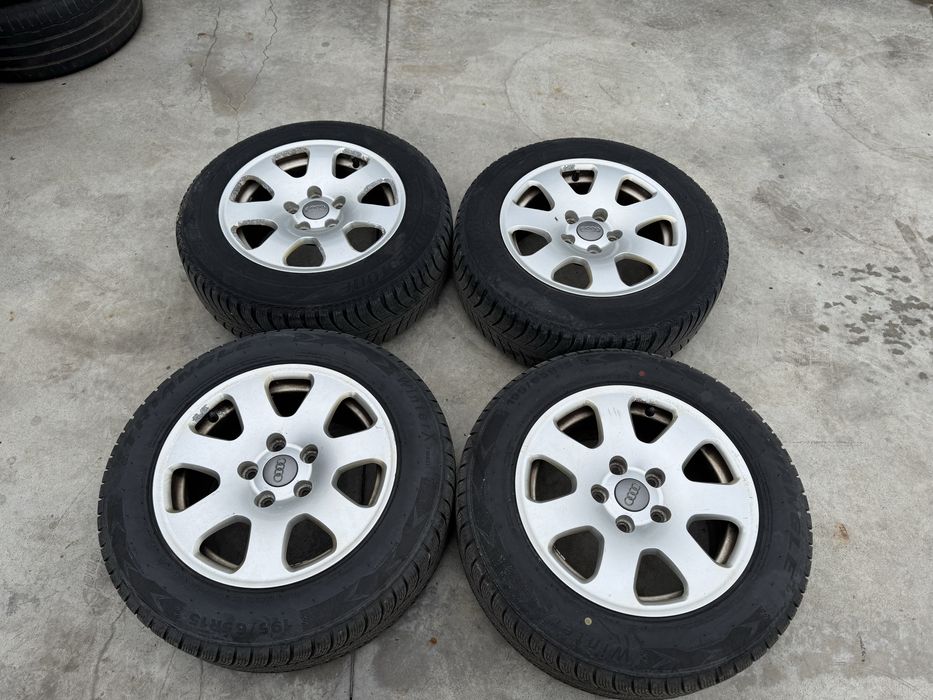 Set 4 jante aliaj OE Audi A4 B6 B7 195/65r15 5x112 cu anvelope M&S