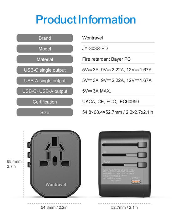 6в1 Универсален адаптер за пътуване UK, US, EU | 2 USB A + USB C