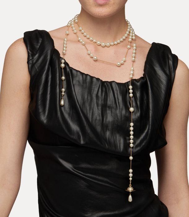 VIVIENNE Westwood colier ”broken pearl”, perle/auriu, pietre
