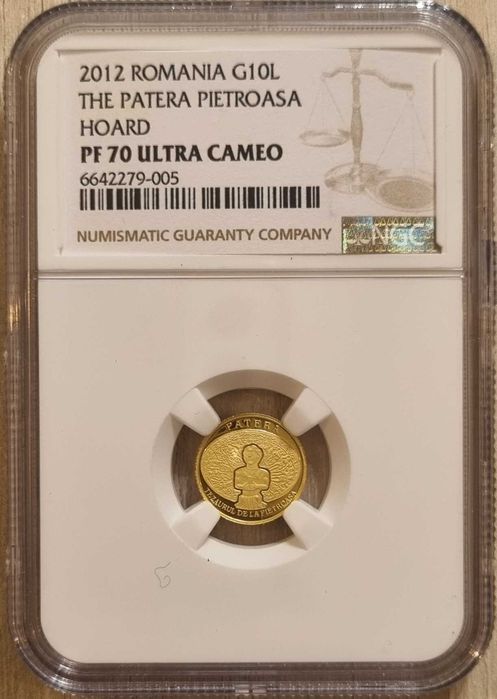 Moneda istoria aurului BNR Patera de la Pietroasa gradata NGC PF 70 UC