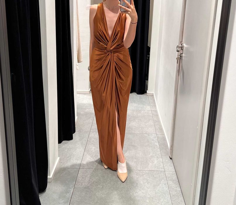 [BSB] Красива рокля с цепка - Бронзов цвят - Gold Label