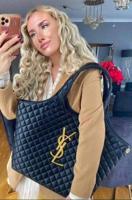 Geanta Ysl Maxy, logo metalic auriu, portofel simplu atasat, saculet