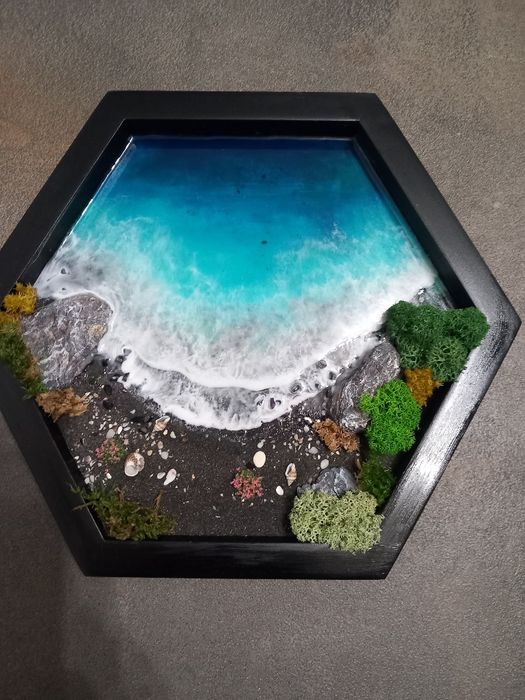 Морски  пана за стена от епоксидна смола и скандинавски мъх