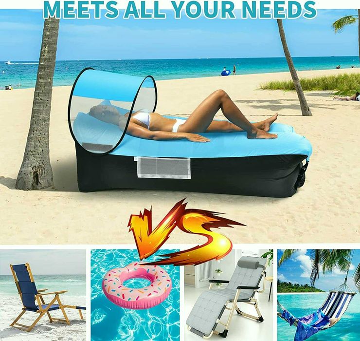 Нов Самонадуваем диван/легло Air sofa, Bubble bed, Голям размер, Със свалящ се сенник, Вградена възглавница, Чанта за носене и аксесоари