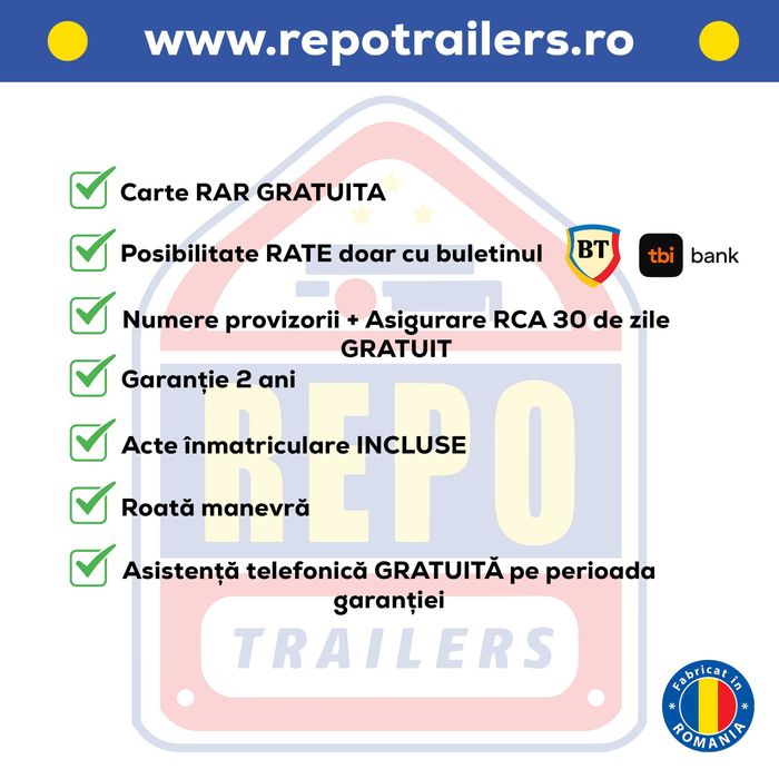Remorca MOTO 3 posturi, remorca Repo 750 kg, Carte RAR inclusa