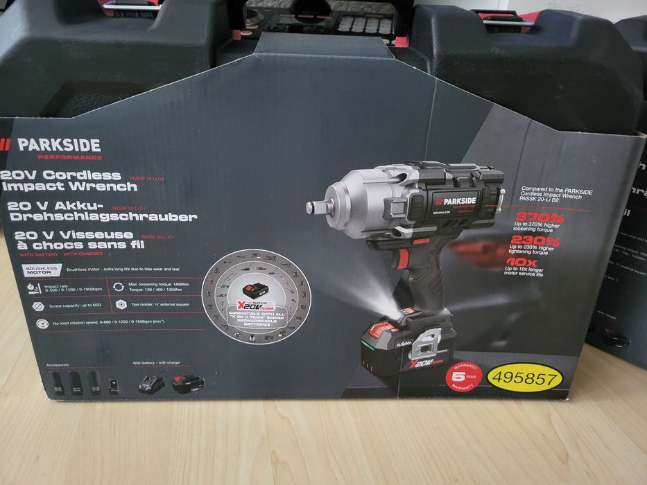 НОВ Гайковерт Parkside Performance Безчетков 1898Nm 4A Комлект