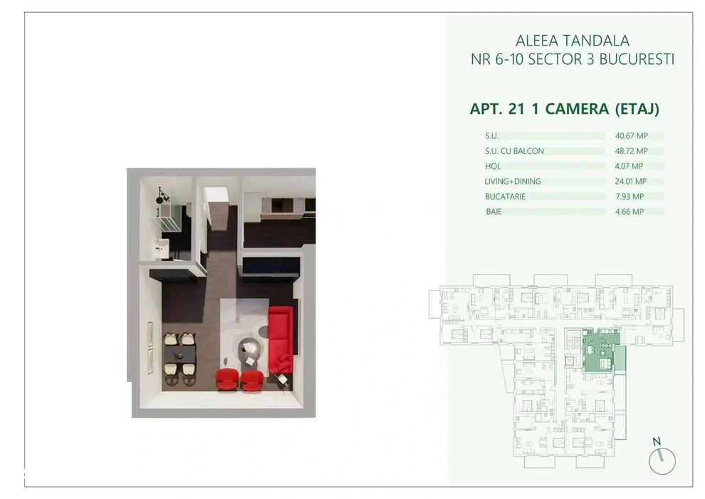 Garsoniera 48,72mp cu balcon | Metrou Mihai Bravu I COMISION 0 %