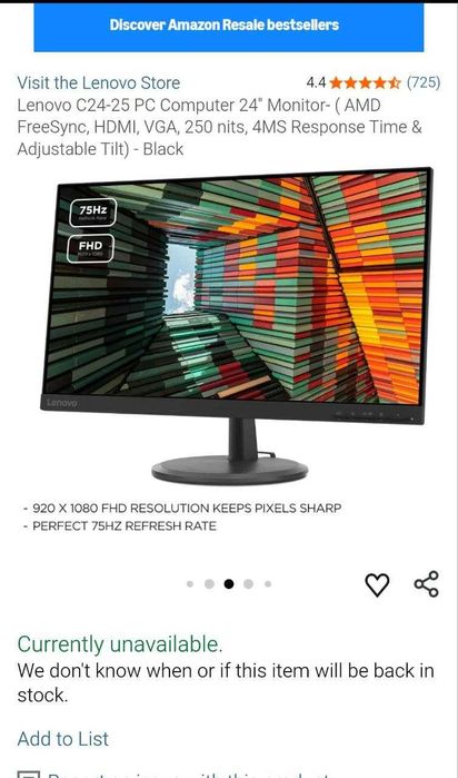 Монитор Lenovo 24" – AMD FreeSync, HDMI, VGA