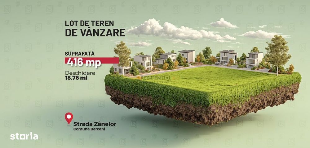 Lot de teren intravilan, 416 mp, deschidere 18.76 ml, Comuna Berceni