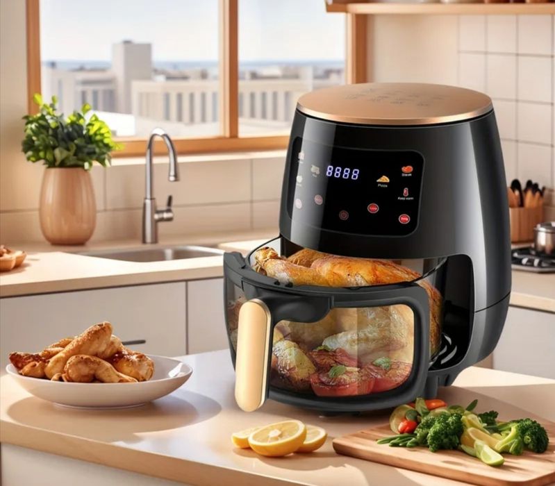 Friteuza cu aer cald cu touch smart 1400 de W, negru, nou