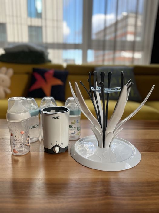 NUK - Нагревател за шишета, сушилник за шишета и 4бр шишета.