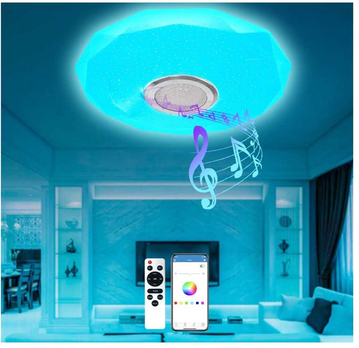 T-SUN 36W димируем LED осветително тяло за таван с Bluetooth високоговорител, RGB лампа за таван с променяща се светлина