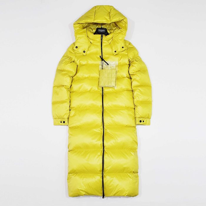 TWINSET НОВО! Дамско Зимно Палто Дълго Пухено Яке Пух Жълто-Зелено M-L