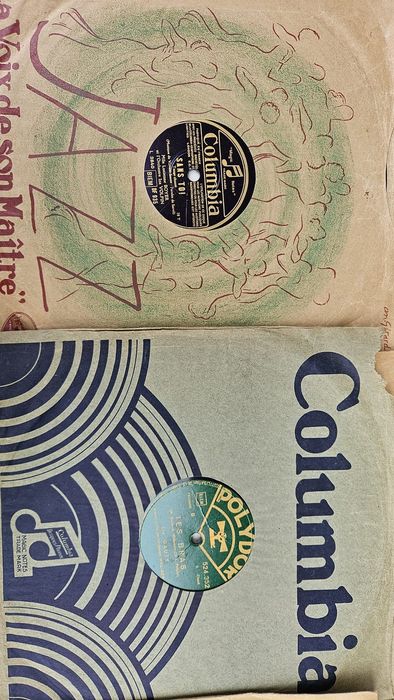 Colecție de peste 60 discuri patefon 78 rpm muzica interbelică, jazz, chanson