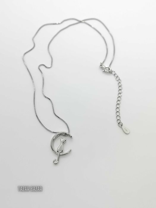 Lănţişor şi pandantiv din argint – Pisica pe lună