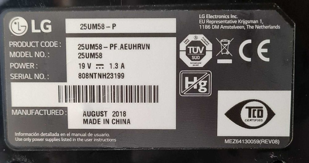 Monitor Office LG 25UM58-P UltraWide 25”