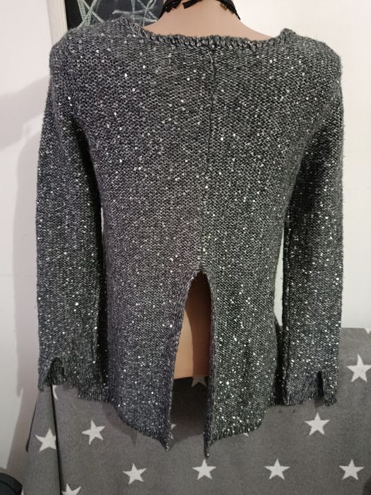 Pulover Zara superb gri elegant cu paiete mohair lana Alpaca mărimea S