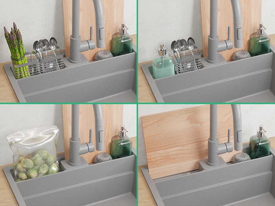 сива кухненска мивка за вграждане Берген 60 Double Pocket 560x540 мм